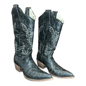 J.B. Dillon Black Western Cowboy Boots with Embroidered Design